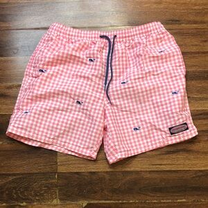 Vineyard‎ Vines Swim Trunks Men Medium Seersucker Lined Shorts Whales Pink Check